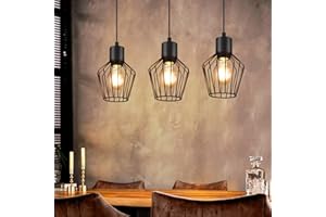 Lichtmaler Lampa Wisząca Stylu Vintage 3 płomienna - Oświetlenie do Kuchni Gwint E27 - Retro Klosz Lampy Czarny Klatka do Sypialni Salonu Jadalni Pręcika, Prosty Podstawa