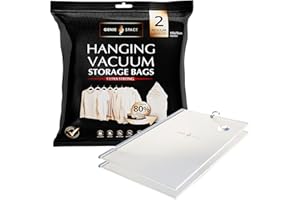 GENIE SPACE Sacs de Rangement Suspendu Sous Vide - Lot de 2, Standard | Sac Compression Penderie Premium, 105x70cm | Robuste Hermétique Réutilisable pour Vêtements, Costumes, Manteau et Robes