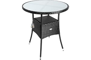 CASARIA® Tavolo Rotondo da Giardino Polyrattan Ø 60 Piano in Vetro 5mm Altezza Regolabile Tavolino Terrazza Balcone