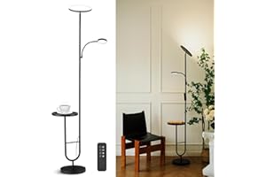 LuminexDesigns Lámpara de Pie LED con Mesa, 36W+7W Regulable 3200LM+600LM con Mando, Cabezal Giratorio 350°, 2700K-6500K, Lámpara Moderna para Salón Negra