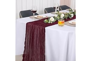 Jumdast käsetuch Tischläufer Boho, Tischläufer Modern Abwaschbar Hochzeit Outdoor Garten Wetterfest Musselin Chiffon Stoff Hochzeitsdeko Taufe Deko Tischdeko (Weinrot, 90 x 300 cm)