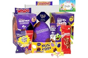 TILZ GEAR Easter Eggs Easter Chocolate Gift Hamper - Chocolate Easter Gifts For Kids Dairy Milk Easter Egg, Easter Egg, Mini Eggs & Chocolate Bars (BUTTONS & FREDDO)