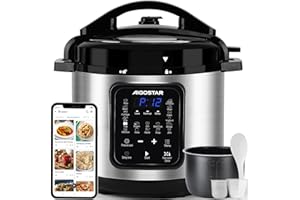 Aigostar Olla Eléctrica Programable Multifunción 6 litros, 18 Menús, Programable 24 horas, Panel LED Táctil, Recipiente Extraíble Antiadherente, Temperatura ajustable, Presión ajustable, 1000W