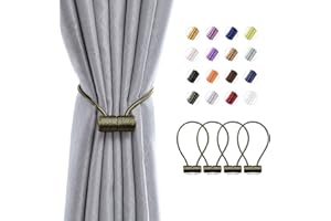 Pretty Jolly 4 Pack Magnetic Curtain Tiebacks 16 Inch Modern Handmade Weave Rope Curtain Holdbacks Convenient Decorative Curtain Drape Tie Backs for Home and Office Window Drapery (Olive)