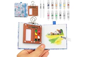 BLSFXROE Set de Mini Acuarelas Portátil，Mini Set de Acuarelas con Cuaderno y Pintura, Paleta de Pintura de Acuarela de 12 Colores con Bolígrafo para Pintores, Artistas, Estudiantes(Azul)