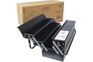 MGIDEA CASSETTA ATTREZZI PORTA UTENSILI METALLO VALIGETTA LAVORO 5 SCOMPARTI ACCIAIO NERO OPACO PROFESSIONALE 470 X 300 X 200 MM X