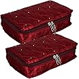 Kuber Industries Jewellery Kit | Satin Jewellery Storage Kit | Moti Beads Jewellery Kit | Cosmetic Kit with 6 Flappable Pouches | Travel Kit for Necklace | Rings | Bracelet | Pack of 2 | Maroon