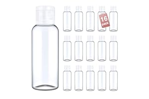 LG Luxury & Grace Pack 16 Botellas Flip-Top, 60 ml. Botes de Polietileno Transparente con Tapa de Cierre. Botellas Rellenables para Viajes, Higiene Personal y Aceites Esenciales.