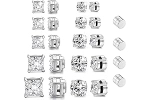 PLUVYZE 12 Paar Magnet Ohrringe Herren Damen Magnetische Ohrringe Herren Magnetohrringe Magnetic Earrings for Men Magnetisches Design, für Männer und Frauen Geeignet, Rund/Quadratisch, 4–8 mm