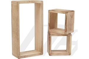 Rebecca Mobili Set 3 Etageres Vintage, Bibliotheque Suspendue, 1 Rectangle 2 Cubes, Bois Clair, pour Chambre Salon – Dimensions: 41 x 21 x 9 cm (HxLxL) - Art. RE4121