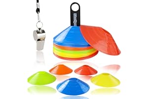 LionSports Profi Markierungshütchen Set (verbesserte Version 2022) – Perfektes Fussball Trainingszubehör (50er Weltklasse Set)