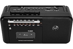 Grabadora de cinta portátil Lychee, radio AM/FM/SW con altavoz integrado, conector AC/DC/3.5 mm, compatible con TF/USB (negro)