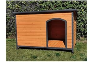 Animal Valley - Nicho para perros Natura con techo plano corredizo - Madera y Plástico - L 150 x 90 x 95 cm - Talla XXL - Beige y Gris - para perros grandes