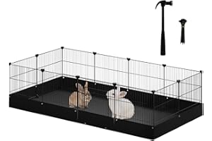 EUGAD Enclos pour Lapin Intérieur, Parc pour Petits Animaux avec Tapis de Fond et Porte, Modulable Enclos Lapin, Cage en Métal Grillagé pour Cochon d'Inde pour Cavia, Hamsters Noir 140x71x37cm