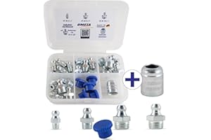 ‎UMETA UMETA® Schmiernippel Sortiment [26 in 1] – Robustes Set [H1 M6/M8/M10/R1/8] inkl. Mundstücke & Schutzkappen – Langlebige Qualität Made in Germany – Profi Zubehör für Fettpresse