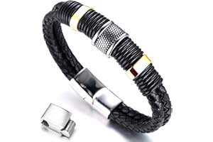 HALUKAKAH Enfants ● Solo Junior ● Garçon Bracelet Cuir Véritable 6-12+3 Ans Titane Acier Fermoir Magnétique Taille Ajustable 18-19.5cm Boîte-Cadeau Gratuit