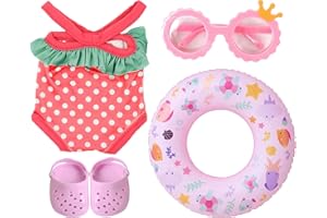 AUZLYA 4 Stück Baby Schwimmset,Schwimmset für Puppen,mit Schwimmring Sonnenbrille Badeanzug und Clogs,Rosa Baby Zubehör für 43 cm Puppen,Nur für Erwachsene