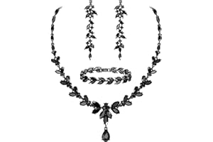 EVER FAITH Schmuckset Österreichisches Kristall Braut Schmuck-Set, Elegante Marquise Strass Blatt Halskette mit baumelnden Ohrringen Tennis-Armband-Set