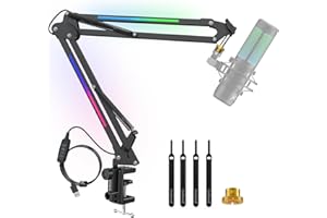ZealSound Soporte de micrófono RGB, brazo de micrófono con iluminación RGB para Quad*Cast/B*lue Yeti/Snowball/Shure SM7B/Rode NT1/Elgato, soporte de micrófono para Streaming Gaming Podcasting YouTube…