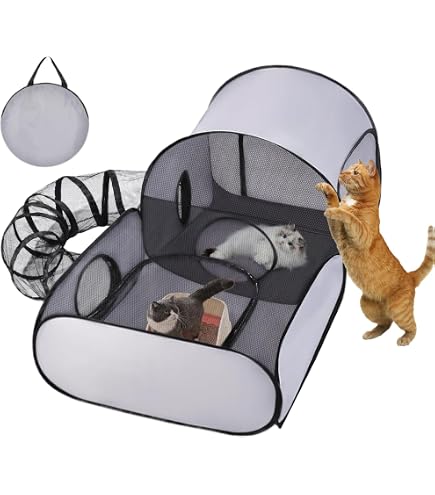 Parc D’Extérieur Pour Chat Pliable – Avec Tente Et Tunnel – Enclos Sécurisé Pour Chatons & Petits Animaux – Voyage, Camping