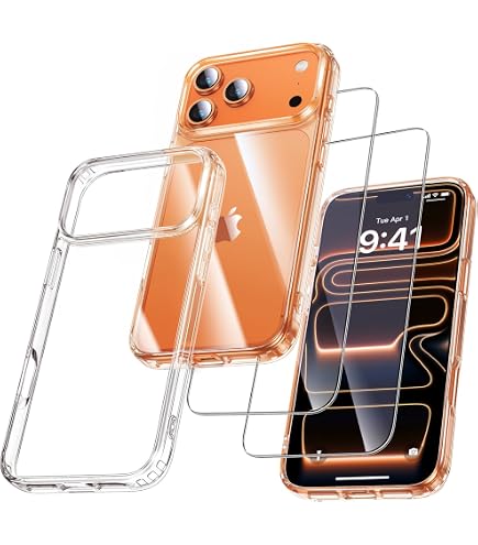 JETech 3-in-1 Schutzhülle Für IPhone 15 Pro Max (6,7 Zoll) Mit 2x Panzerglas Und Ausrichtungswerkzeug – Transparent, Stoßfest, Vergilbt Nicht