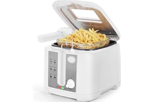 Aigostar Indra 30HEX - Freidora de 2,5 litros de capacidad, 1650 watios de potencia y libre de BPA. Color blanco con gran ven