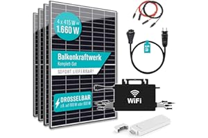 PIANETA Balkonkraftwerk 1660 / 1600W mit 4 x 415w Marken Solar Module, Wechselrichter Hoymiles HMS-1600 und einer Hoymiles Wlite S DTU mit Wifi funktion + 5 m Schukokabel