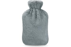 Bolsa de Agua Caliente, Homealexa Botellas de Agua Caliente con Suave Felpa Funda 2L Natural Goma Agua Caliente Bolsa Hot Water Bottle para Mantener el Agua