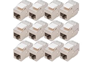 DIGITUS Módulo Keystone Cat-6A blindado – 12 unidades – Versión compacta – Conector RJ45 hembra – 500 MHz 10GBase-T – AWG 26-22 – Diseño adaptable – Con bridas para cables – Montaje sin herramientas