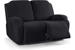 KinCam Funda Sillon Relax reclinable, Funda para Sillón Relax de Jacquard, Funda Sillon orejero Funda Elástica con Bolsillo para Perros y Mascotas, Suave y Lavable Funda Sofa 2 plazas Negro