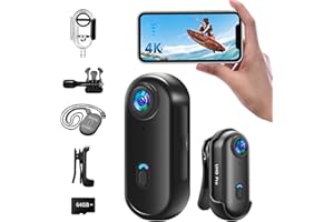 Baobylon Action Cam 4K,Mini Sportkamera WiFi mit 64G Speicherkarte,Unterwasserkamera,Freihand-POVs,Überall Anbringbar,Helmkamera Motorrad Fahrrad Bodycam Körperkamera,Mini Kamera, Schwarz