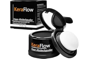 KeraFlow Polvo corrector, maquillaje capilar para dar volumen al cabello, cobertura perfecta, polvo capilar para disimular las entradas y el adelgazamiento del cabello de 4 g (negro)