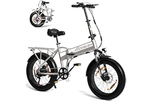 ECORUSH Bicicleta Electrica Plegable, Adulto Bicicleta Eléctrica Equipado con 20 * 4.0 Pulgadas Anchos Neumáticos, 48V12Ah Batería Extraíble, 250W Motor & 25Km/H, Alcance hasta 90Km, Doble Suspensión