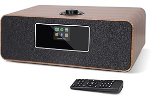MANGOKIT MS3 Stereo WIFI Internet DAB+ Digital and FM Radio with Bluetooth,Spotify Connect,Dual Alarms Clock,USB Charger,Full Colour Display, Remote Control - Walnut
