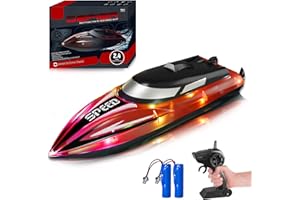 RoserRose Ferngesteuertes Boot, RC Boot mit LED-Beleuchtung – 2.4G Fernsteuerung, Doppelmotor, Wasserdicht & Umkippschutz – Motorboot Ferngesteuert Kinder Inkl, 2 Akkus für Meere, Pools und Seen