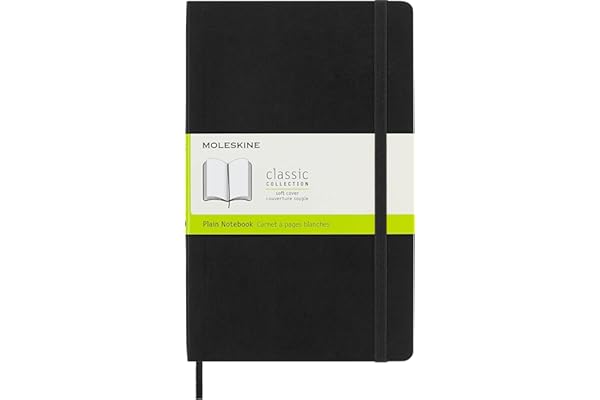 Moleskine Cuaderno Clásico con Hojas Lisas, Tapa Blanda y Cierre Elástico, Color Negro, Tamaño Grande 13 x 21 cm, 192 Hojas