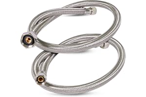HIGHCRAFT Everflow 27108-NL-2 Braided Faucet Connector 8" Long, 1/2" IPS Brass Nut X 3/8 Female Compression Fitting, Stainless Steel Lead-Free (Pack of 2), 8 inch