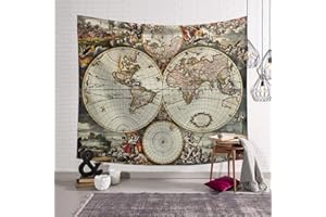 Enhome Tapiz Pared Decoracion Grande, Mapa del Mundo Hippie Tapicería Colgante De Pared Tapices Decoración Pared Dormitorio Sala De Estar Luces Led (Cultura Europea,200 * 170cm)