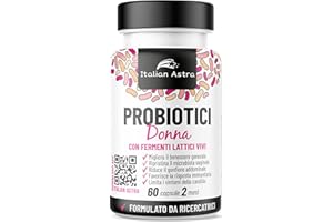 ITALIAN ASTRA DALLE RICERCATRICI PER LE DONNE, Probiotici Donna Flora Intima, Gonfiore Addominale, Colon Irritabile, Candida, Cistite e Vaginosi, Fermenti Lattici Donna Intimo, Enzimi Digestivi - 60 Capsule 2 Mesi