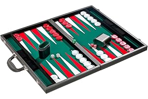 Philos Tournament 21-inch Backgammon Set - briefcase style with green surface