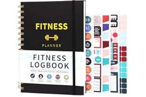 Thboxes Gym Log Book, A5 Hardcover 100 Sheets Workout Log Book Fitness Planner to Track Weight Loss & Fitness Progress & Set Goals, 100gsm Thick Paper, Including 5 Sheets of Stickers