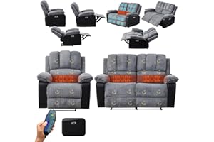 LSBIKE Recliner Sofa 2 Seater Sofa Set Jumbo Cord Fabric 3 Seater 2 Seater 1 Seater Sofa Set with Massage& Heat USB Ports Dual Side Pockets Recliner Armchair for Living Room (3 Seater)