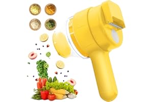 DECHOGA Wielofunkcyjny zestaw 4 w 1, ręczny elektryczny nóż do warzyw, przenośny, bezprzewodowy nóż do krojenia w kostkę, do czosnku, pieprzu, chili, selera, imbiru (żółty)