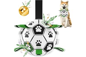 RUCACIO Indestructible Dog Balls, Interactive Dog Toys for Small Medium Dogs, Interactive Dog Football Soccer Balls with Grab Tabs, 6 Inch