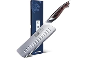 HOSHANHO Couteau de Cuisine Nakiri de 18 cm, Couteaux de Cuisine Japonais en Acier Inoxydable à Haute Teneur en Carbone, Couteau de Chef Tranchant Polyvalent pour Viande et Légumes avec Manche