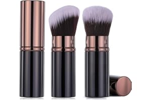 SYNHHERGYX Lot de 2 pinceaux de maquillage rétractables Kabuki portables pour fond de teint, pinceau de voyage avec couvercle, outils cosmétiques professionnels pour fard à joues, poudre bronzante, poudre libre