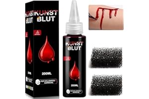 DATO DALLA NATURA Premium Kunstblut Halloween 200ml, Fake Blood für Halloween Schminke SFX Make Up, Fake Blut für Kleidung, Haut, Gesicht, Auswaschbar, Kunst Blut für Vampir, Monster und Zombie Kostüme, mit 2 Schwamm