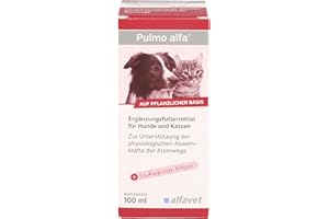 O'ZOO GMBH Alfavet Pulmo alfa | 100 ml | Flüssiges Ergänzungsfuttermittel für Hunde und Katzen | Zur Unterstützung der Atemwege | Mit pflanzlichen Substanzen und natürlichen Aromastoffen