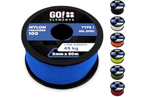 GO!elements Cuerda Paracord 2mm de Nylon a Prueba de desgarros - Cuerda de Supervivencia Paracord 100 Tipo I - A Prueba de desgarros y con Capacidad de Carga de hasta 45kg