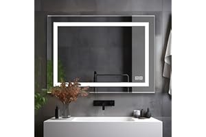 LISA LED Badspiegel mit Beleuchtung 90x60 cm, Bad Spiegel Groß badezimmerspiegel mit Touch Dimmbar Warmweiß/Kaltweiß Licht Antibeschlag Wandspiegel für Badezimmer, WC, Flur mit Steckdose